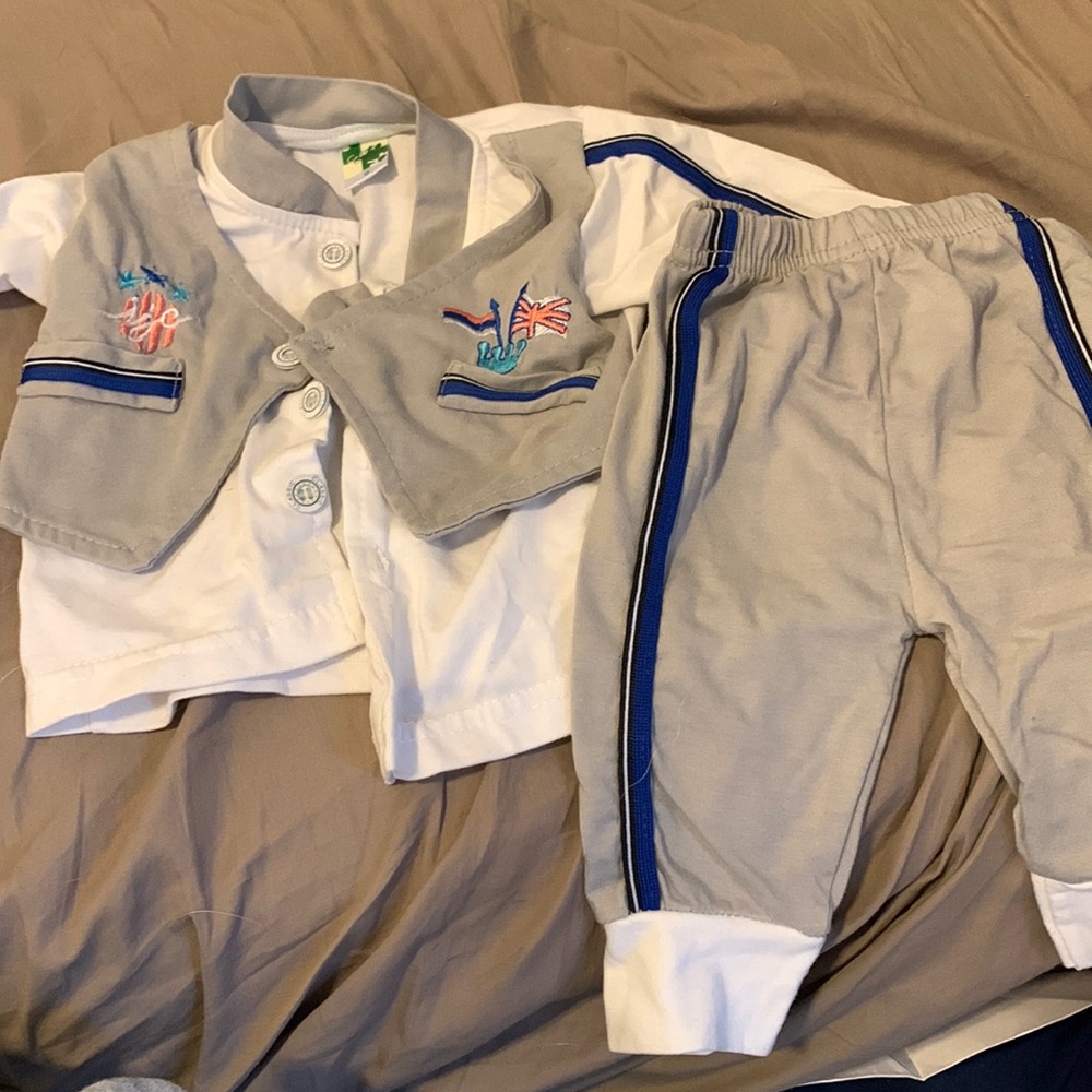 Vintage vest attached shirt pants bundle